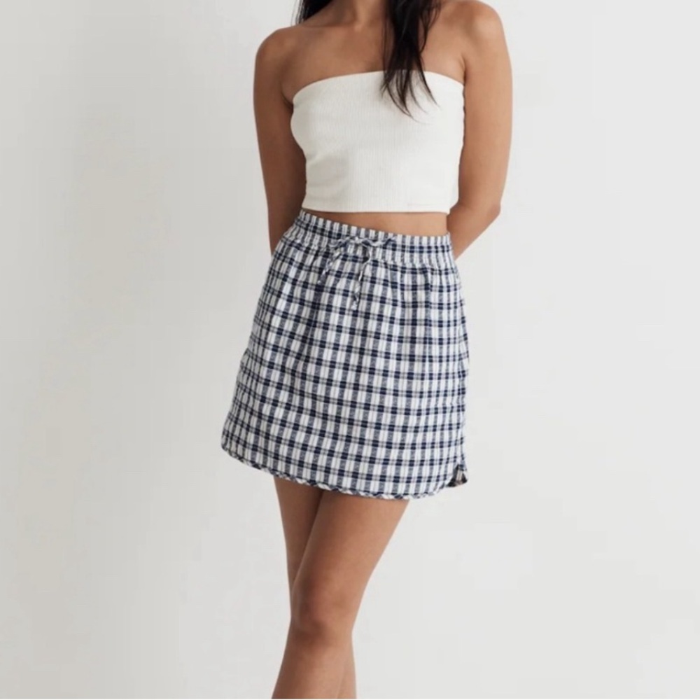 Madewell Gingham Cottage core Mini check mini skirt blue white small